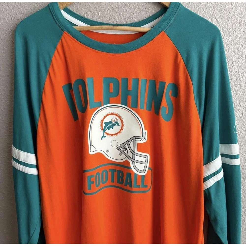 Nike Miami Dolphins Orange Aqua Throwback Raglan Long Sleeve T-Shirt